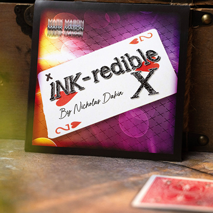 The image shows the product 'INK-REDIBLE X' by Nicholas Dakin. The packaging is upright, featuring a vibrant design with multiple layers, including a card and the title 'INK-REDIBLE' prominently displayed.