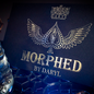 A promotional image featuring a playing card with a golden angelic figure on its back, branded with the text 'MORPHED by DARYL'. The card is presented in a sleeve with a blue and dark background.