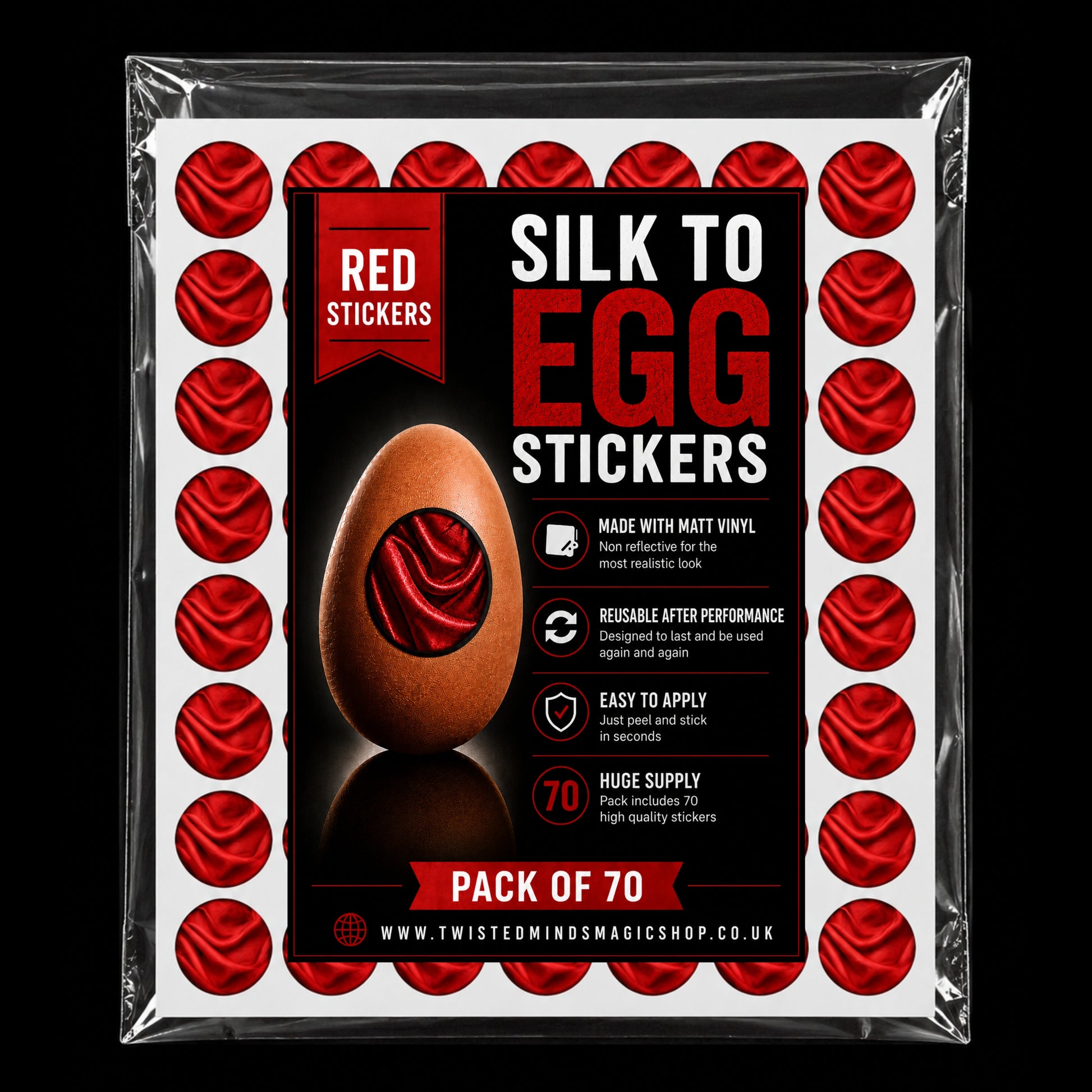 Stickers for the Silk to Egg magic trick
