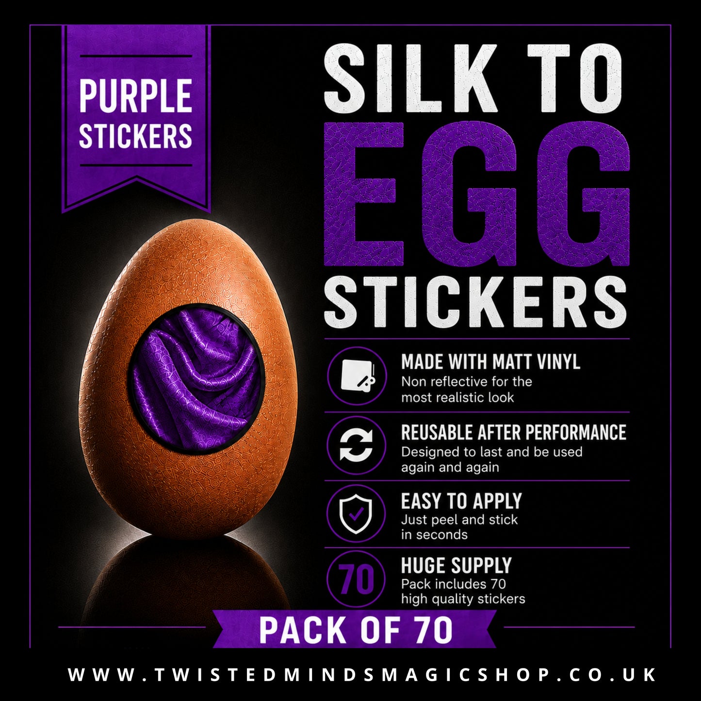 Silk to Egg Stickers (PURPLE) Pack of 70
