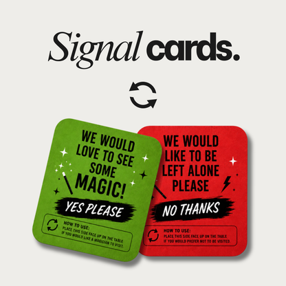 Signal cards by twisted minds magic puts your guests in control of the evening.